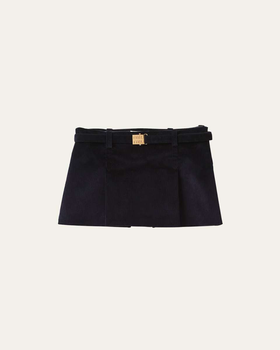 Velour Mini Skirt with Logo Buckle