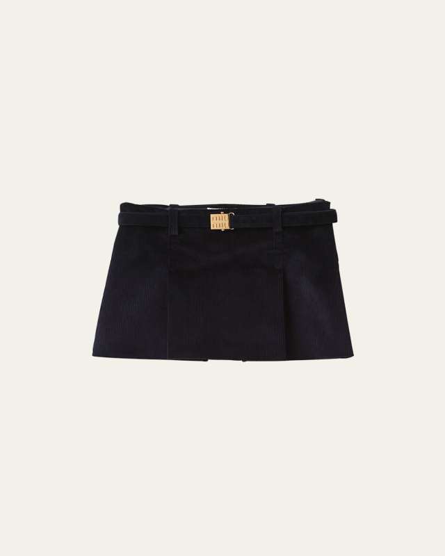 Velour Mini Skirt with Logo Buckle