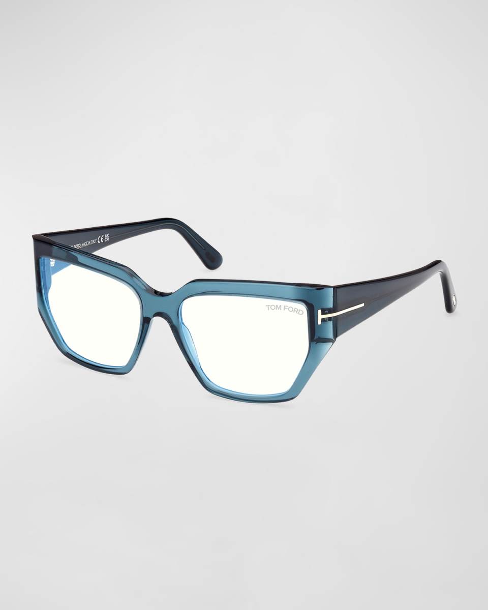Beveled Blue Blocking Acetate Square Glasses