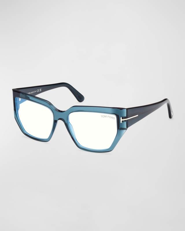 Beveled Blue Blocking Acetate Square Glasses
