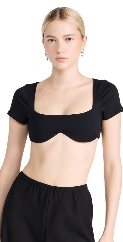 Susana Monaco Square Neck Underwire Crop Top Black