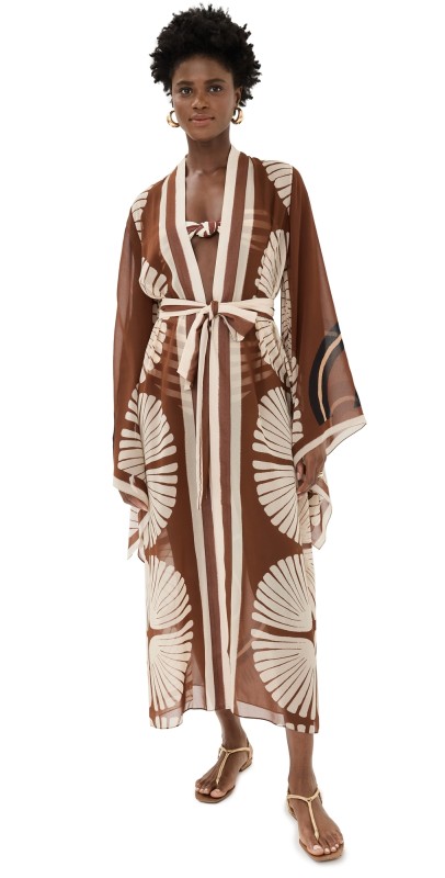 Johanna Ortiz Amazon Basin Kimono Mother Boa Pareo Terracota-Ecr