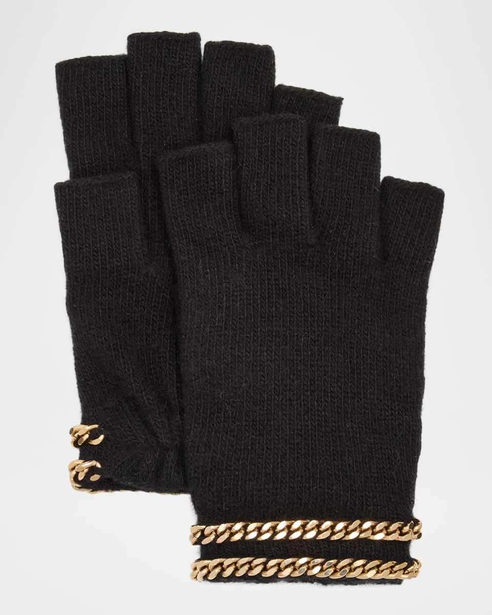 Cashmere Fingerless Gloves W/ Chain Detail