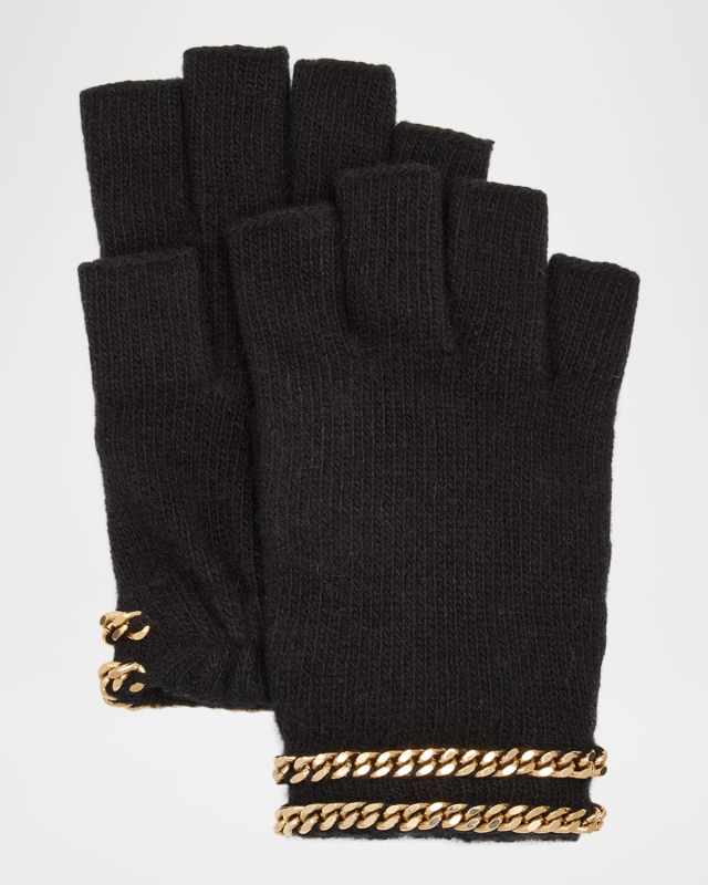 Cashmere Fingerless Gloves W/ Chain Detail