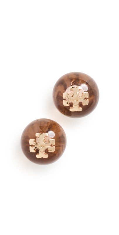 Tory Burch Resin Logo Stud Earrings Tory Gold/Lilac