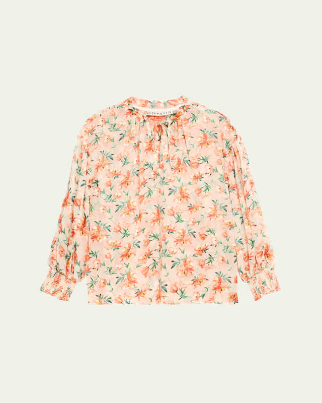 Julius Voluminous Long-Sleeve Floral Burnout Blouse