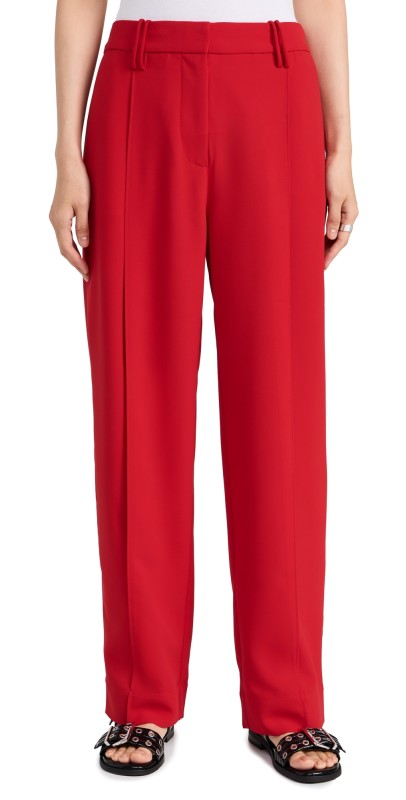 GANNI Light Twill Suiting Relaxed Pleated Pants Barbados Cherry