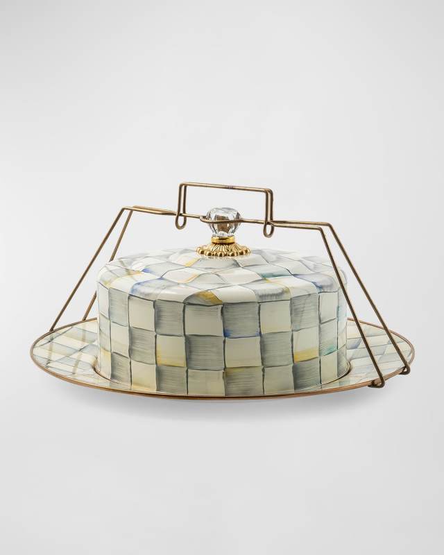 Sterling Check Enamel Cake Carrier
