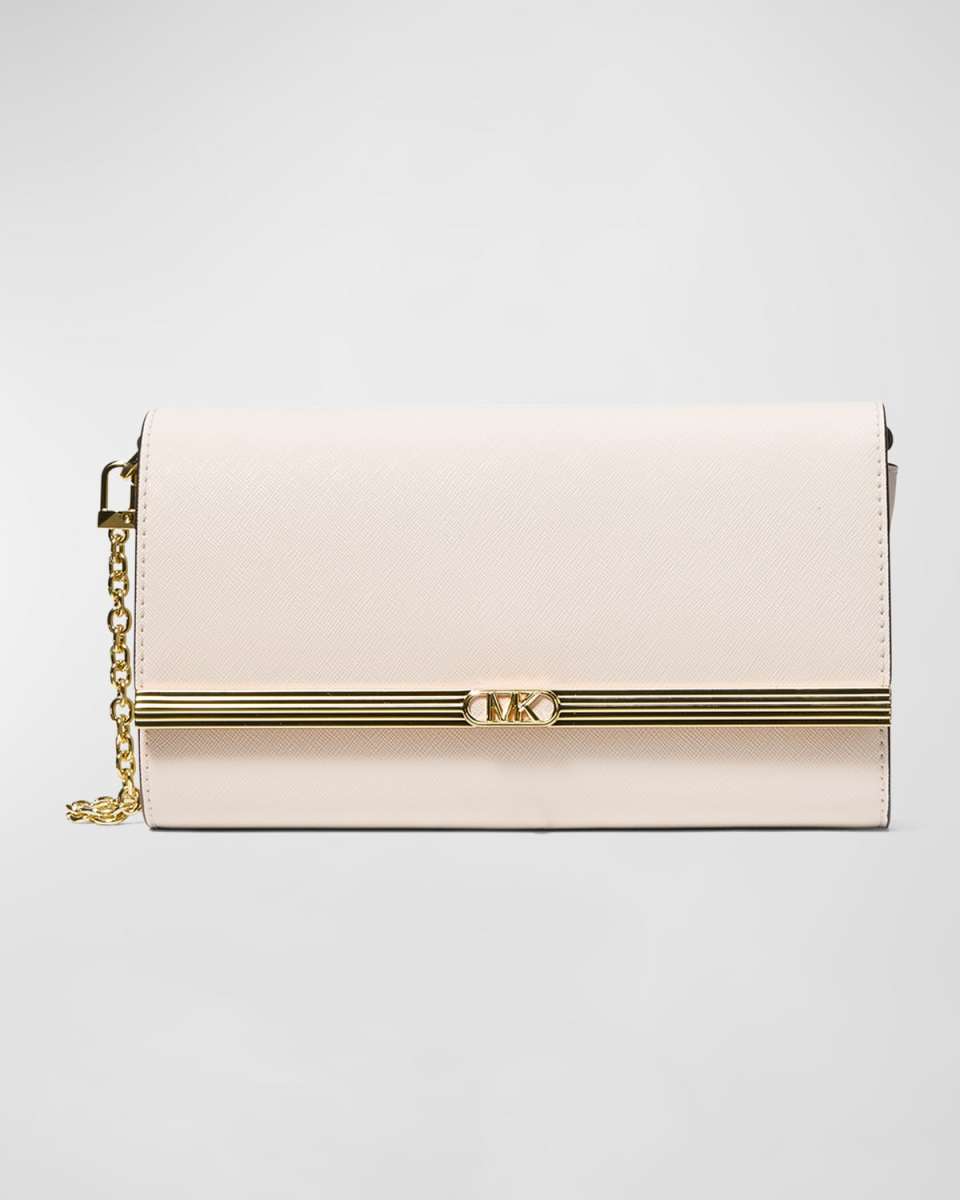 Large East-West Leather Clutch Bag
