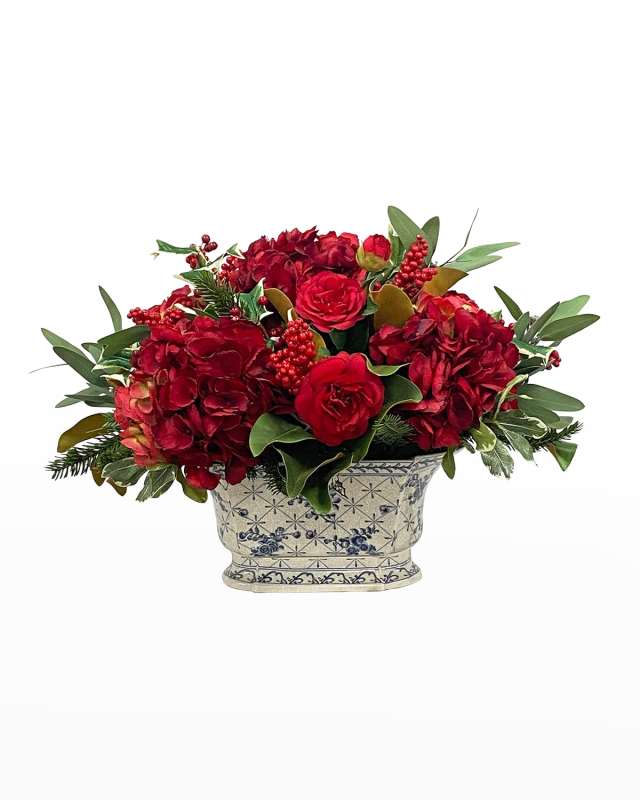 Faux Camellia Holly Floral Arrangement in Vase