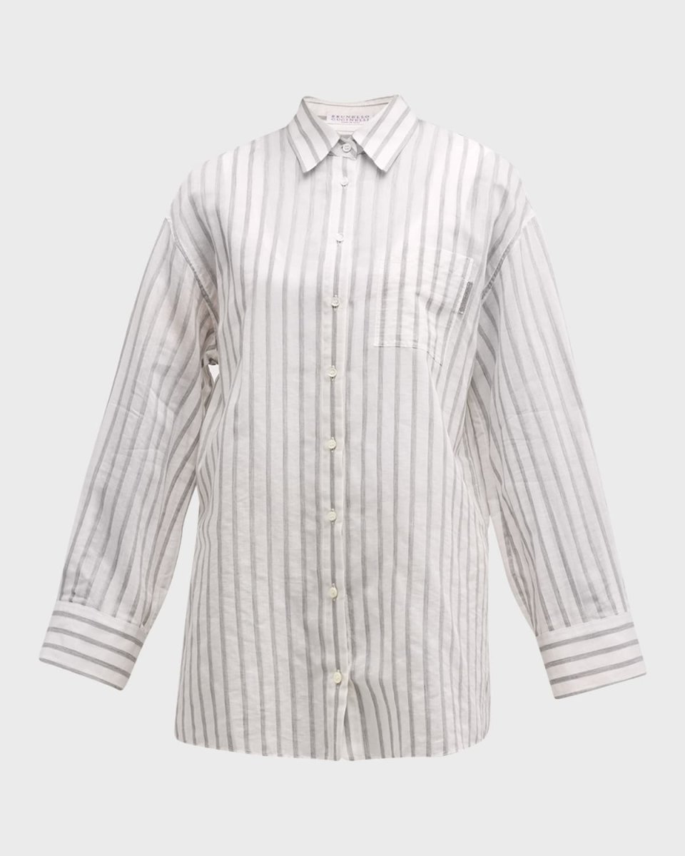 Monili-Tab Wide Striped Cotton Voile Blous