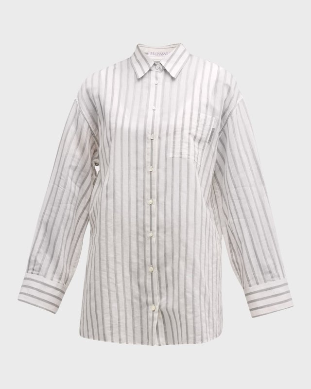 Monili-Tab Wide Striped Cotton Voile Blous