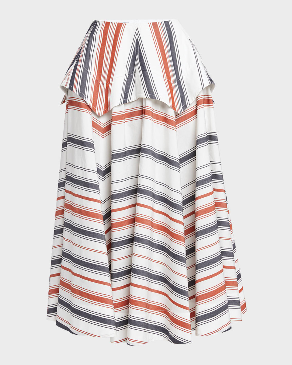 Degrade Striped Cotton Tiered Midi Skirt