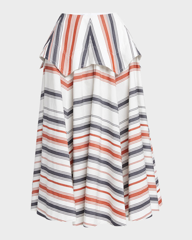 Degrade Striped Cotton Tiered Midi Skirt