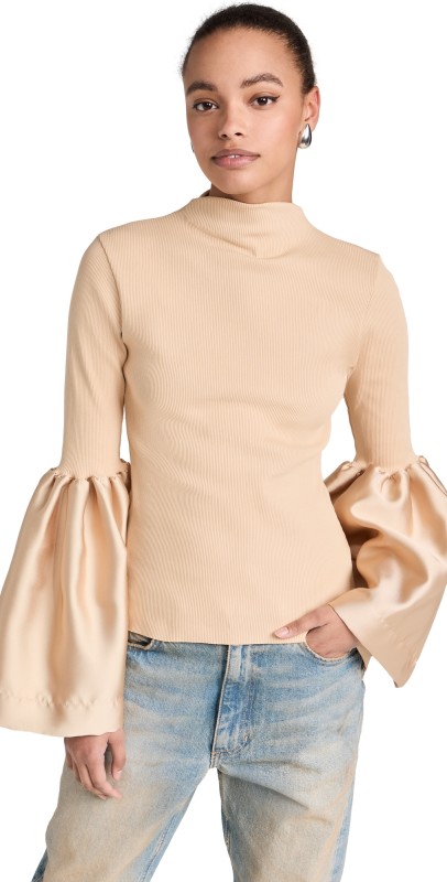 Marques Almeida Puff Sleeve Top Beige