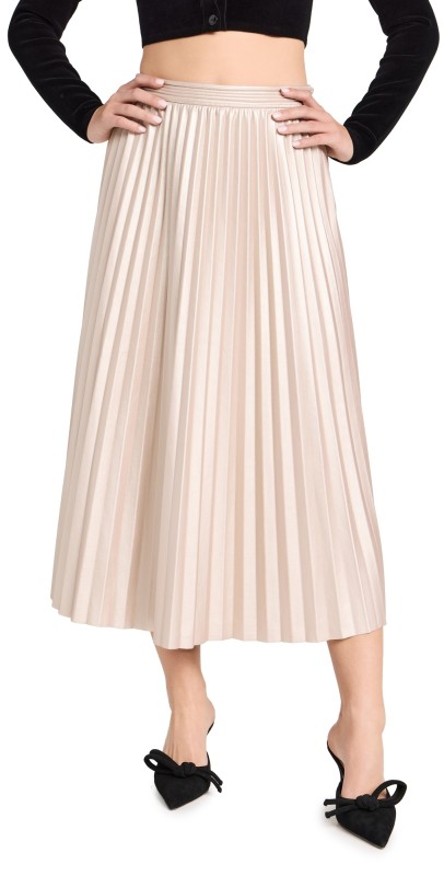 Saylor Pavla Metallic Leather Midi Skirt White Gold