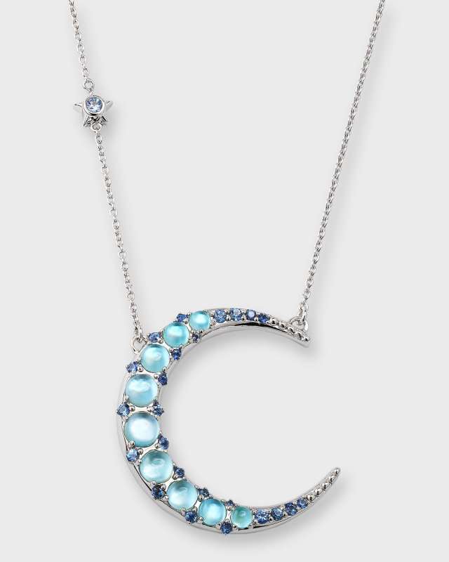 Sterling Silver Blue Topaz Crescent Moon Statement Necklace