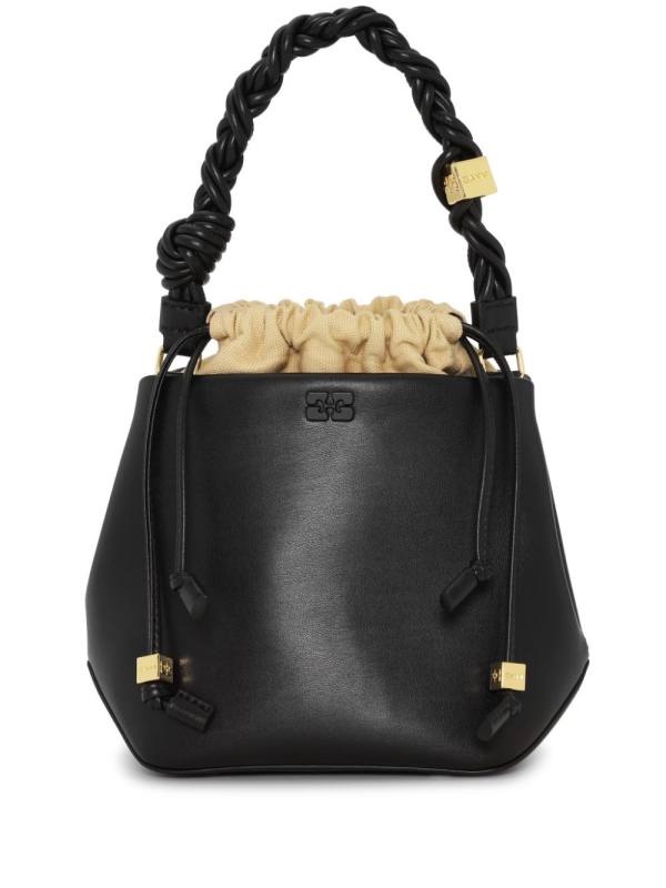 braided-handle leather bucket bag
