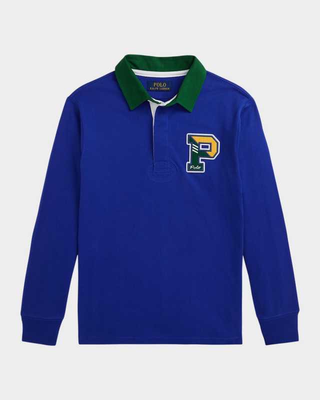 Boy's Logo Patch Rugby Polo Shirt, Size 2-7