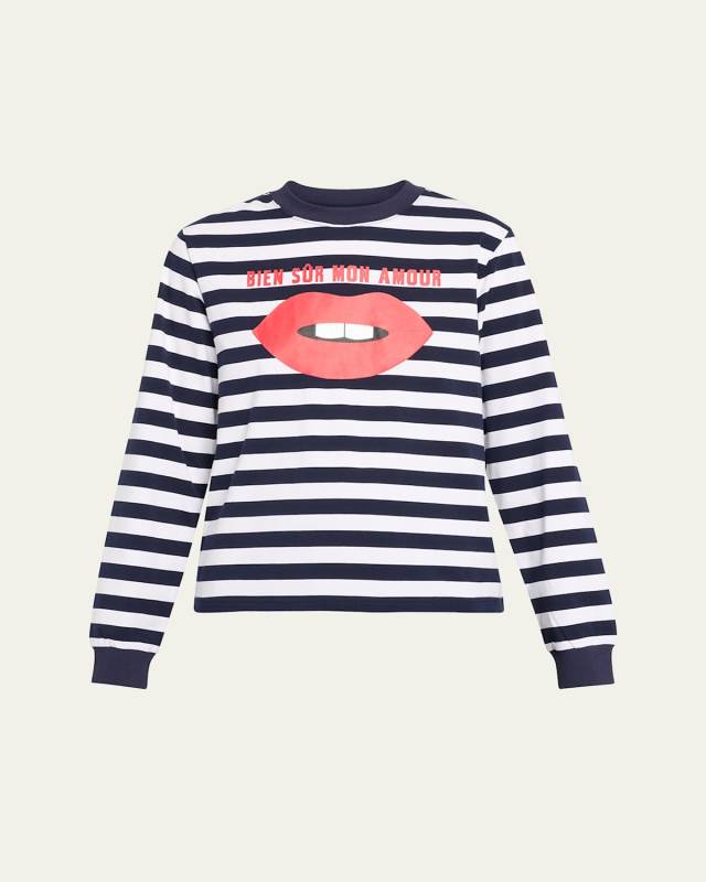 Bien Sur Stripe Typography T-Shirt