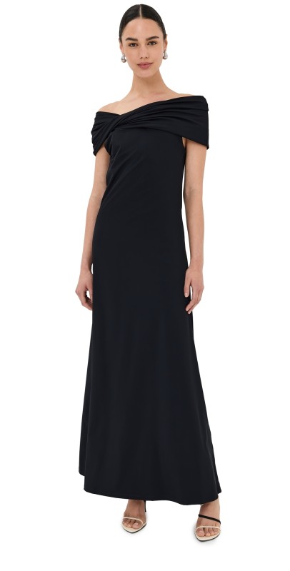 Róhe Asymmetrical Off Shoulder Dress Noir