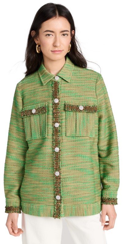 L'AGENCE Jeanine Tweed Shacket Fern Multi Tweed
