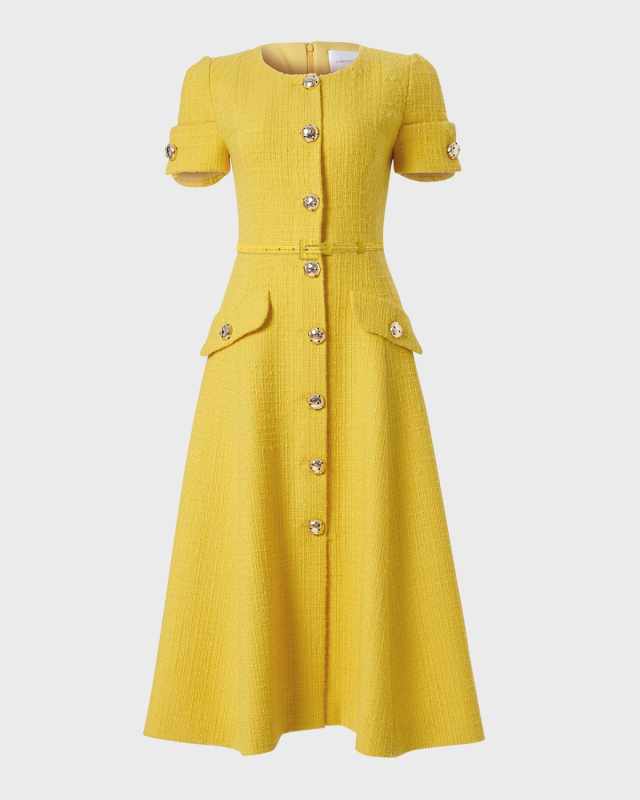 Button-Front Midi Dress with Belted Waist