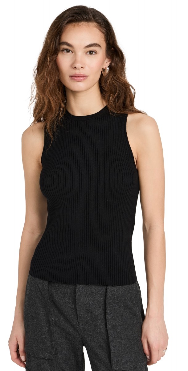 Vince Ribbed High Neck Tank Black