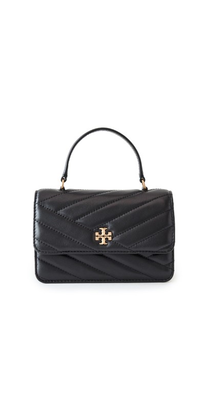Tory Burch Kira Chevron Mini Top Handle Chain Wallet Black