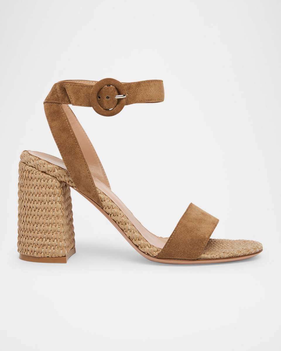 Suede Raffia Ankle-Strap Sandals