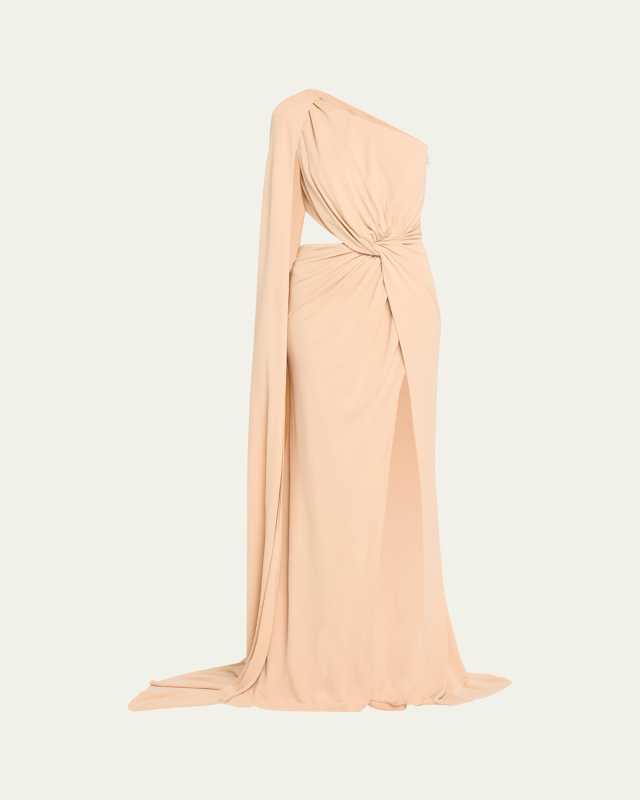 One-Shoulder Twist Front Cutout Jersey Dress