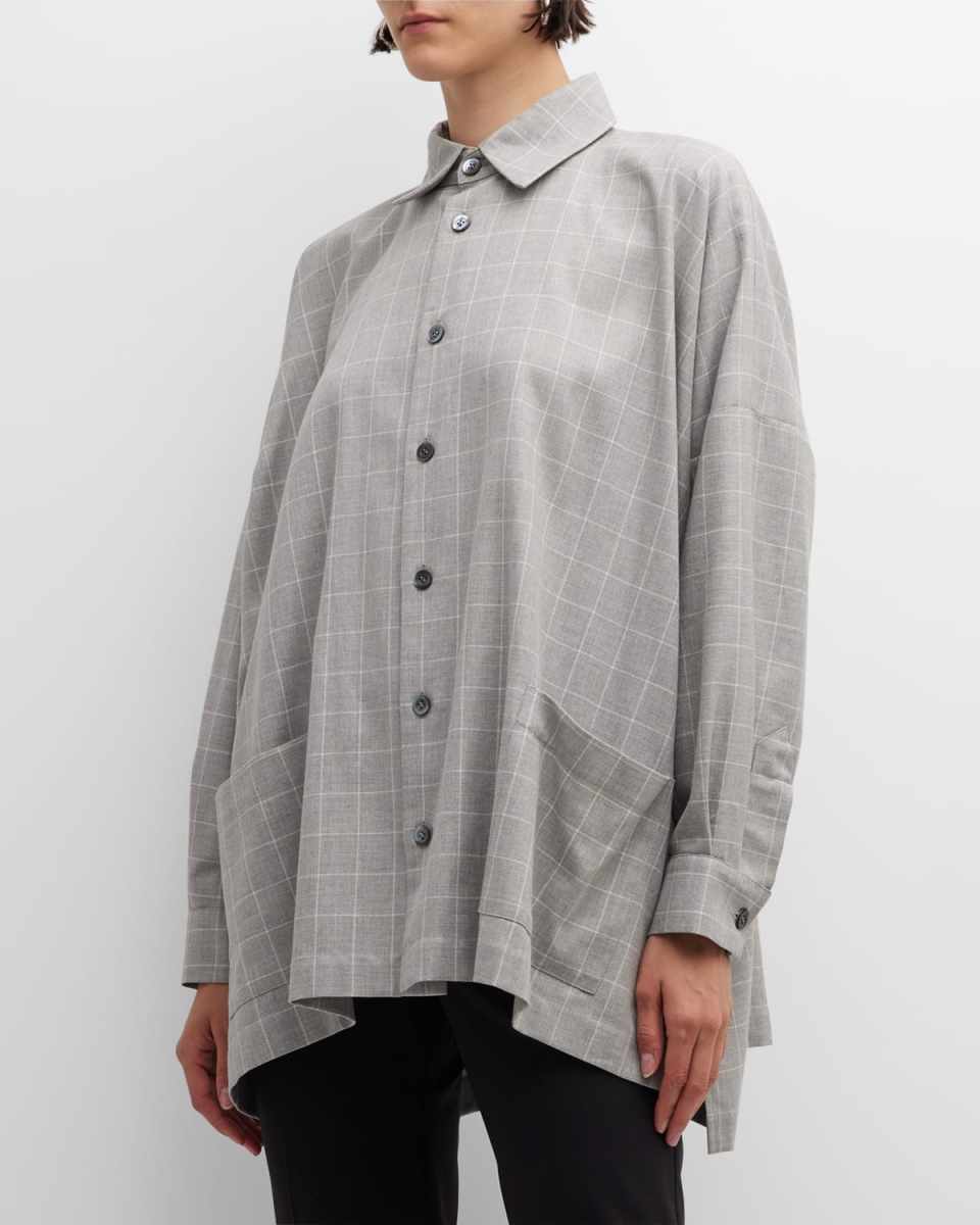 Wide Longer-Back Shirt Jacket with Collar (Long)