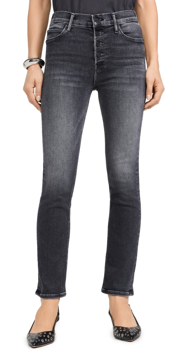 MOTHER Pixie Mid Rise Dazzler Ankle Jeans Up in Smoke