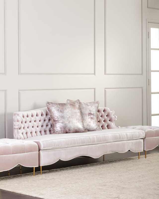 Valentina Sofa, 83" and Two Tufted Ottomans