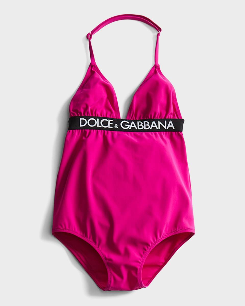 Girl's Logo Tape One-Piece Swimsuit, Size 8-12