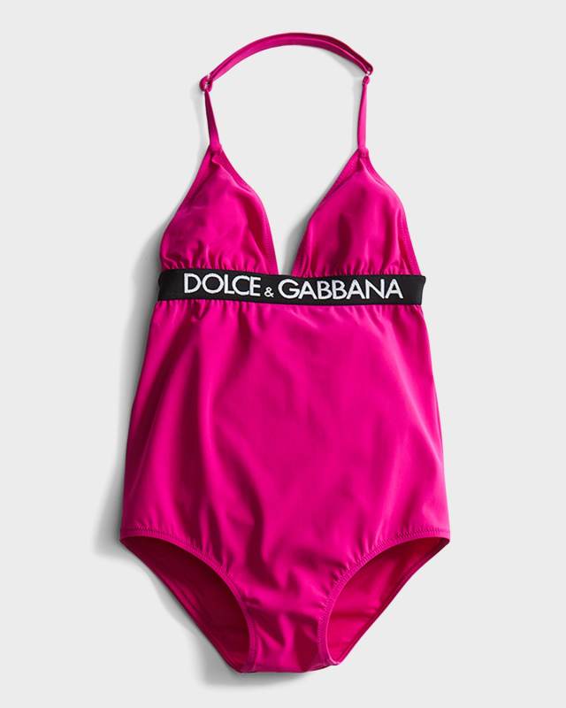 Girl's Logo Tape One-Piece Swimsuit, Size 8-12