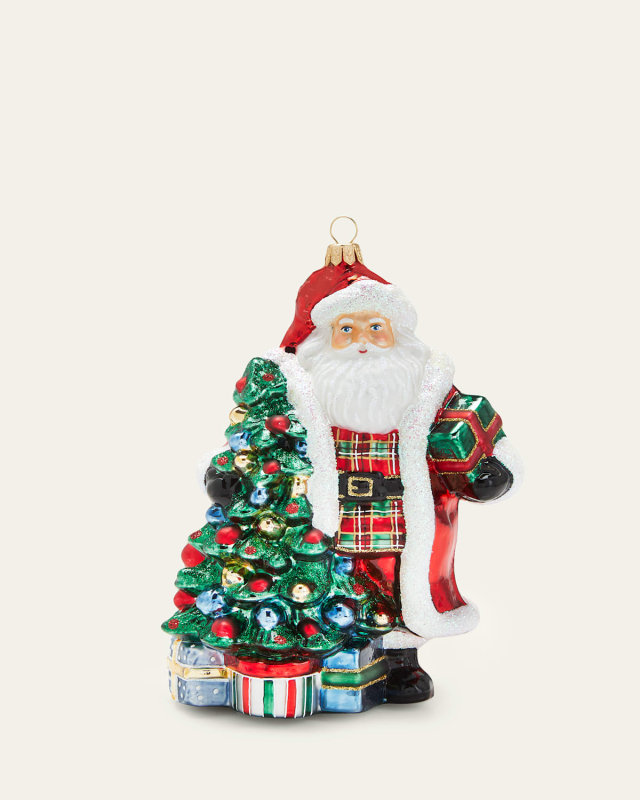 Santa by the Christmas Tree Ornament