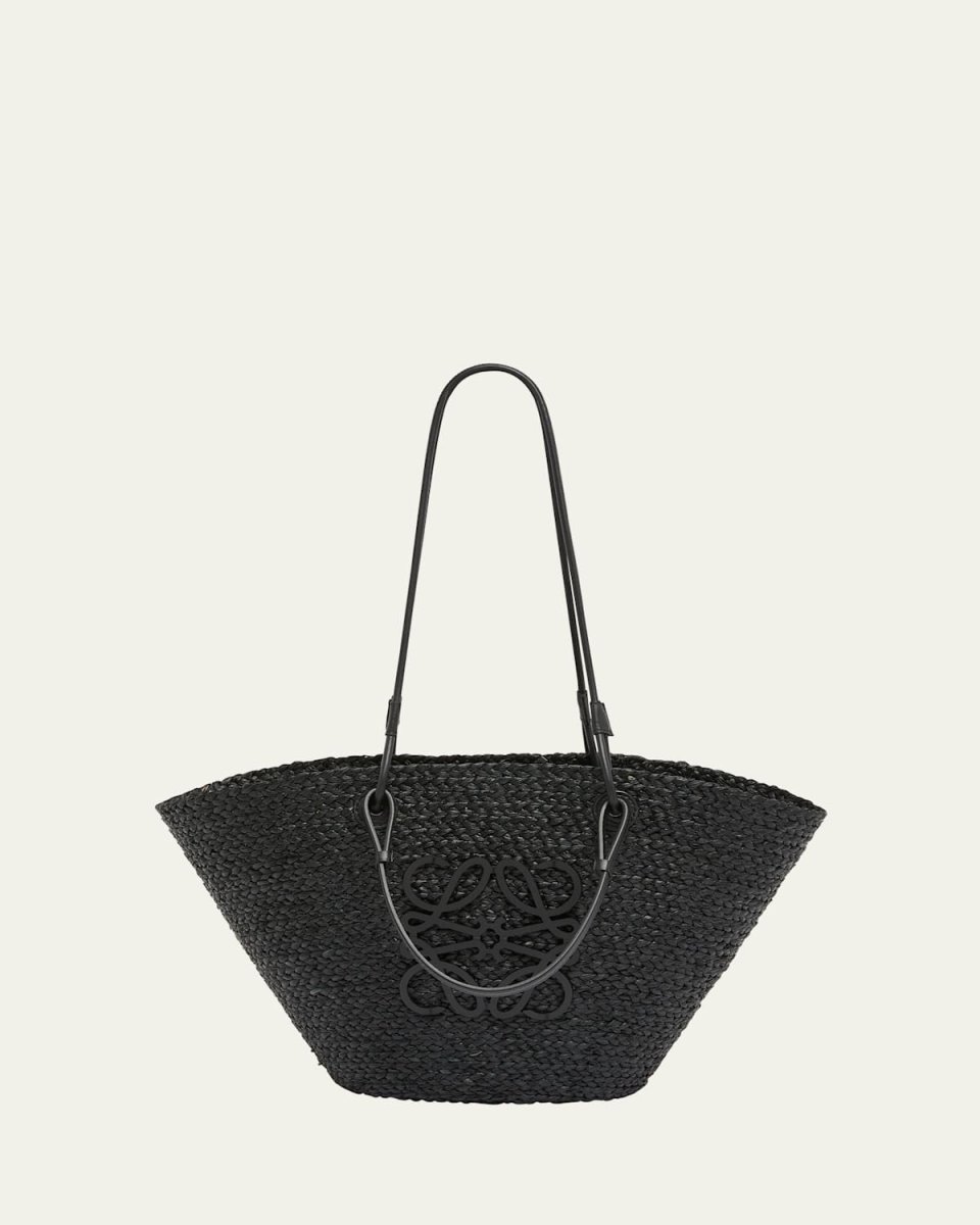 Medium Anagram Raffia Basket Tote Bag