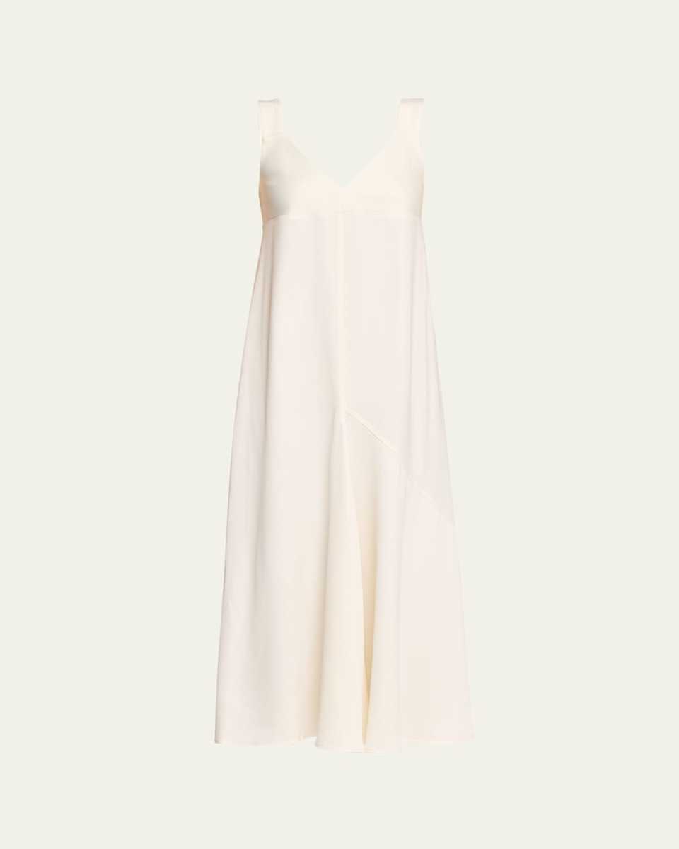 Asymmetric Wool-Blend Slip Dress