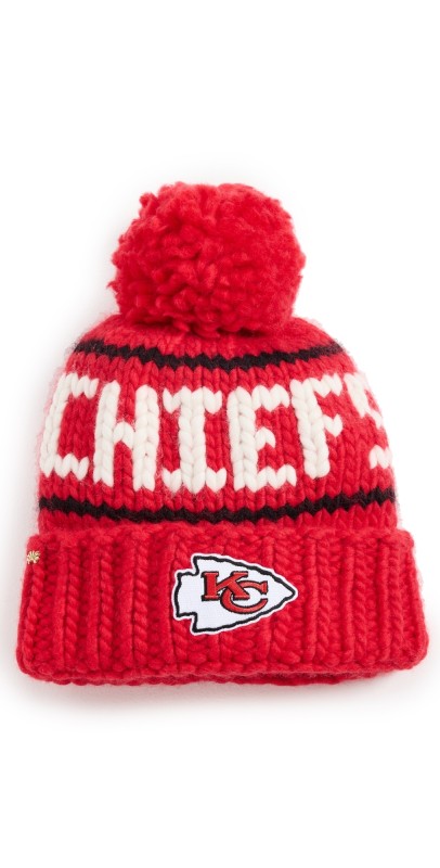 Lele Sadoughi Red Chiefs Beanie with Yarn Pom Pom Red