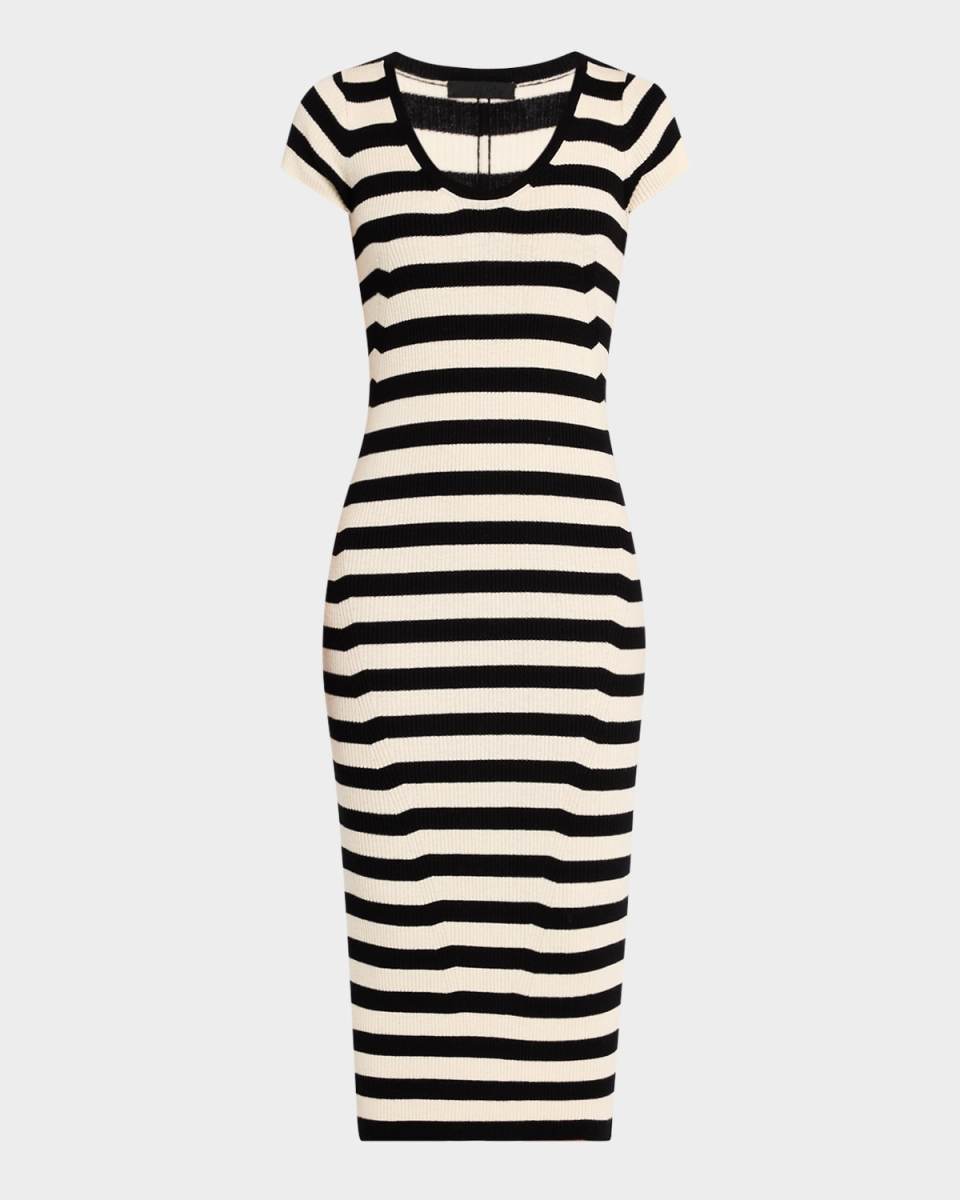 Striped Wool Cap-Sleeve Dress
