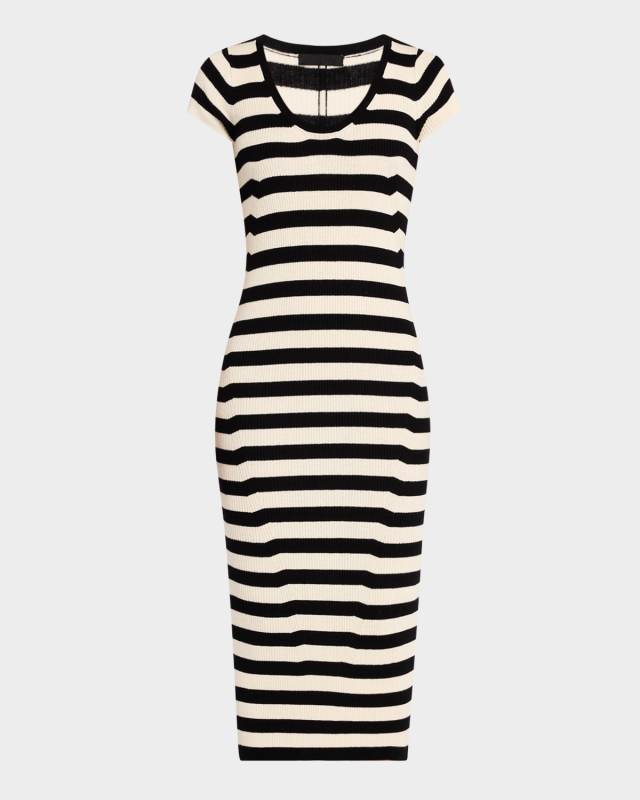 Striped Wool Cap-Sleeve Dress