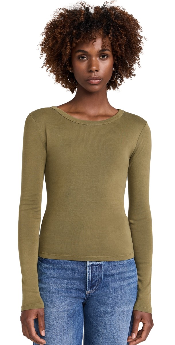 St. Agni Cotton Long Sleeve Top Olive