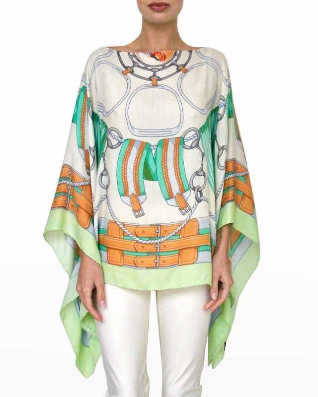 Printed Cashmere-Blend Scarf Poncho