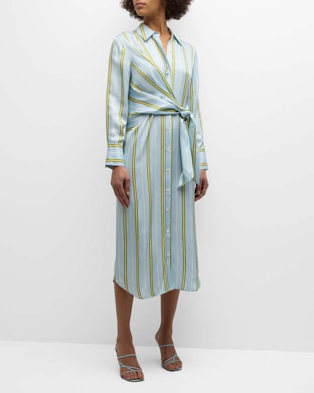 Lacey Striped Satin Midi Shirtdress