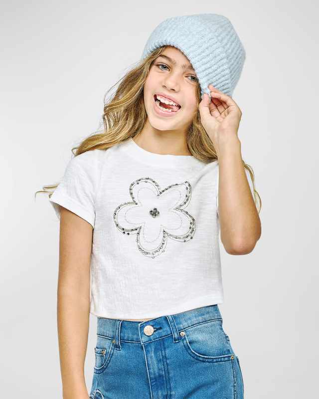 Girl's Embellished Flower-Print T-Shirt, Size 4-14