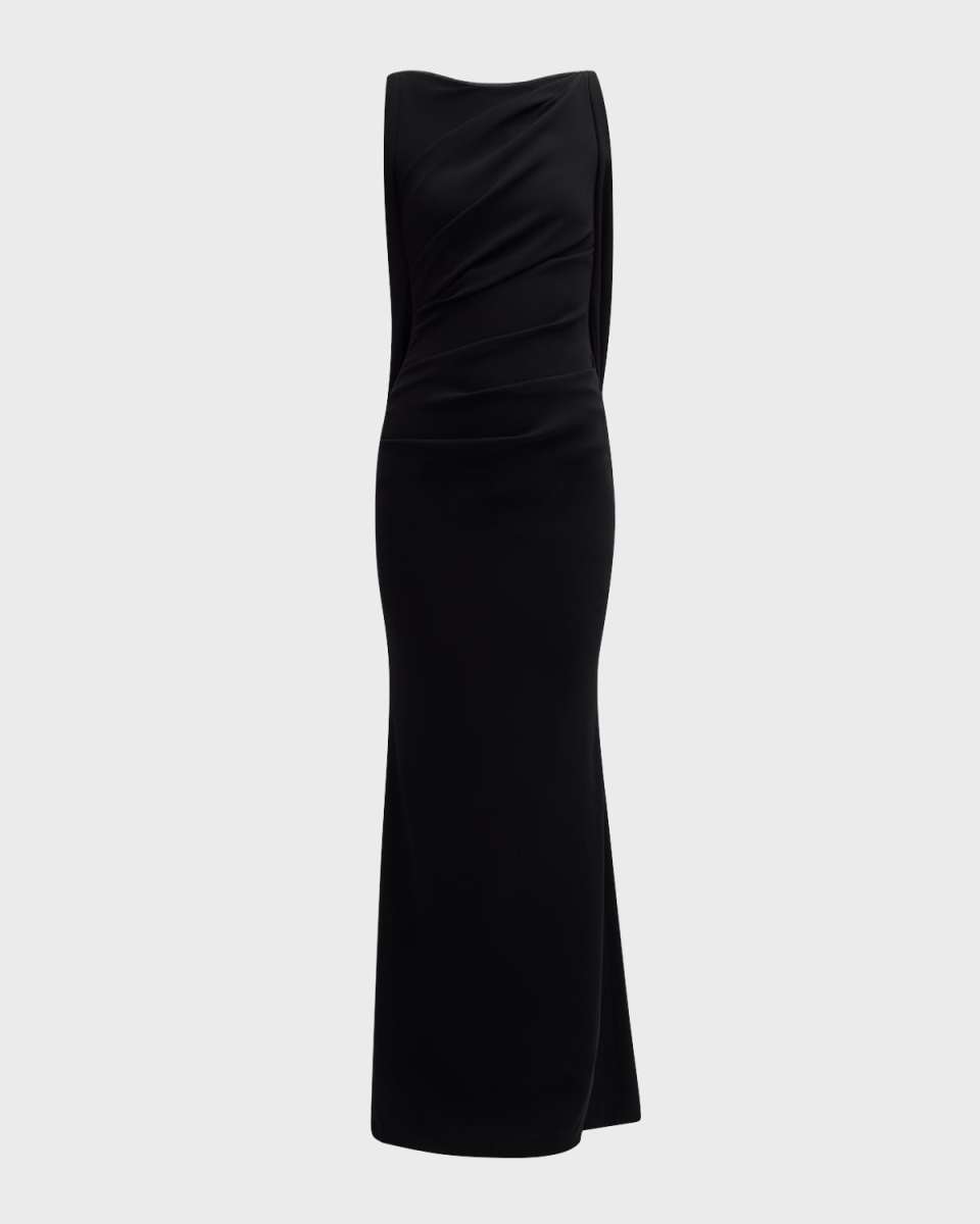 Lace-Back Draped Cady Trumpet Gown