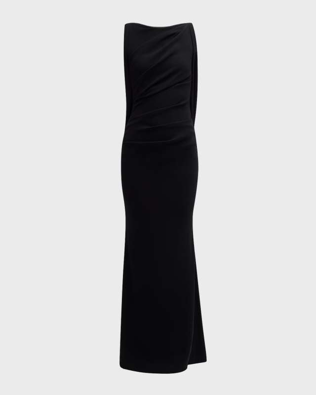 Lace-Back Draped Cady Trumpet Gown