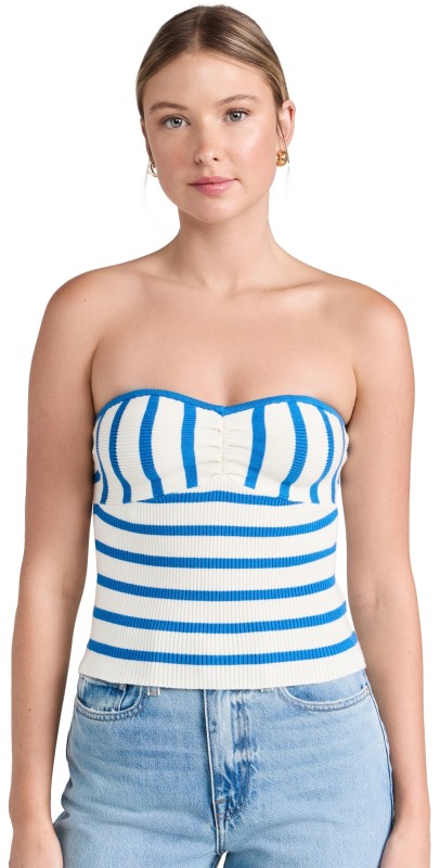 Favorite Daughter Twisted Knitted Bustier Top French Blue/Ivory