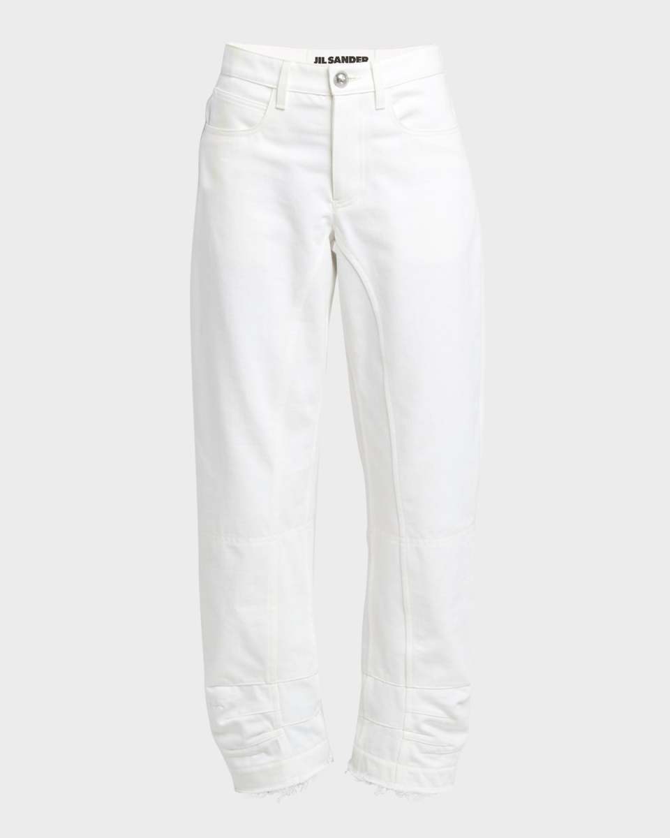 Mid-Rise Straight-Leg Raw-Hem Denim Trousers